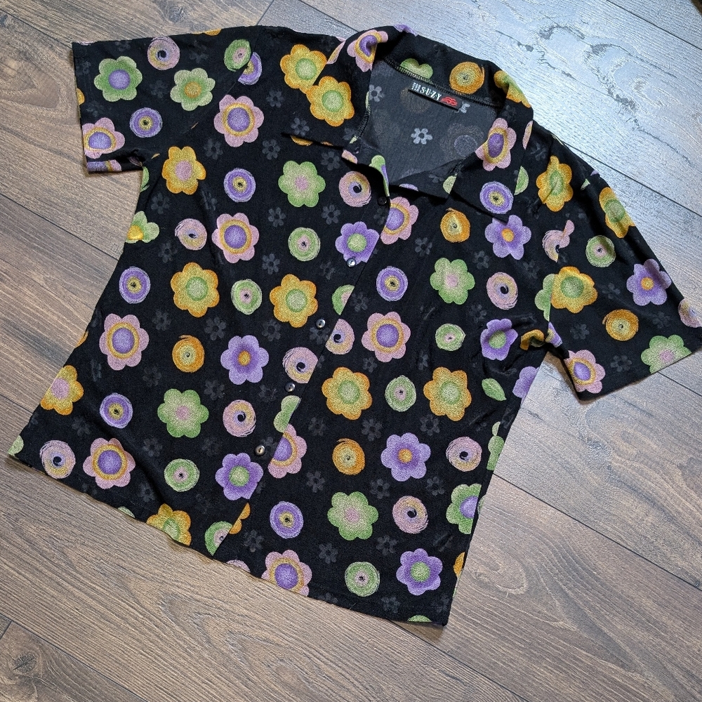 Suzy Retro Hippie 70s Button-Up Sheer Women's Top Size Medium / 6